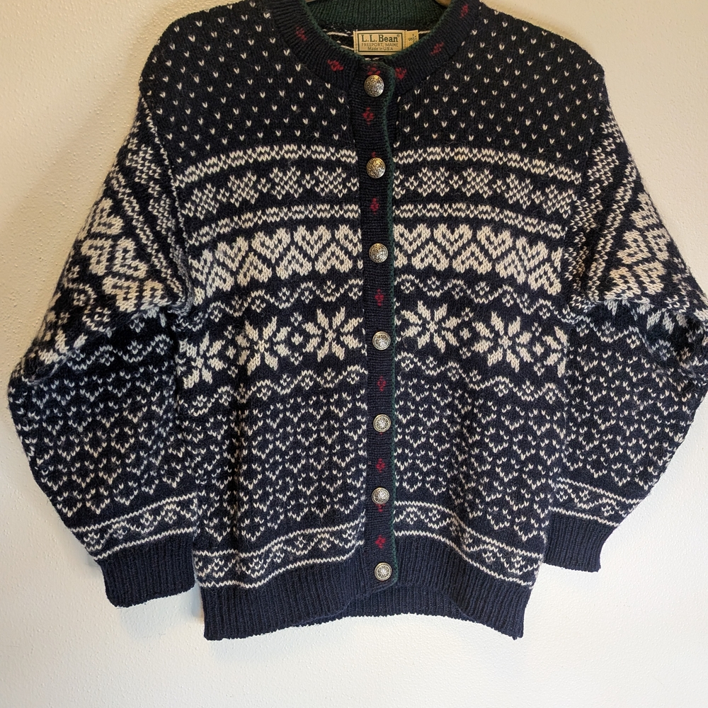L.L. Bean Black and White Patterned Cardigan